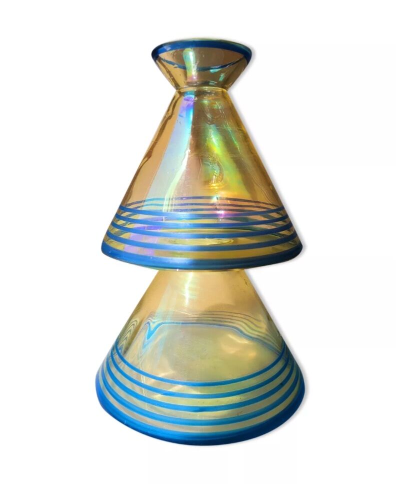 Vintage vase in iridescent glass 70s 80s