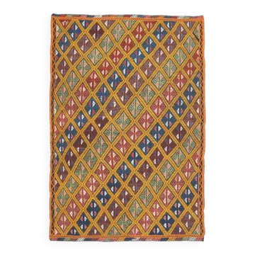 Tapis turc Oushak fait main en laine et coton orange 158x233 des années 1970
