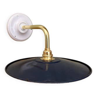Vintage angled wall lamp with blue enamelled sheet metal shade