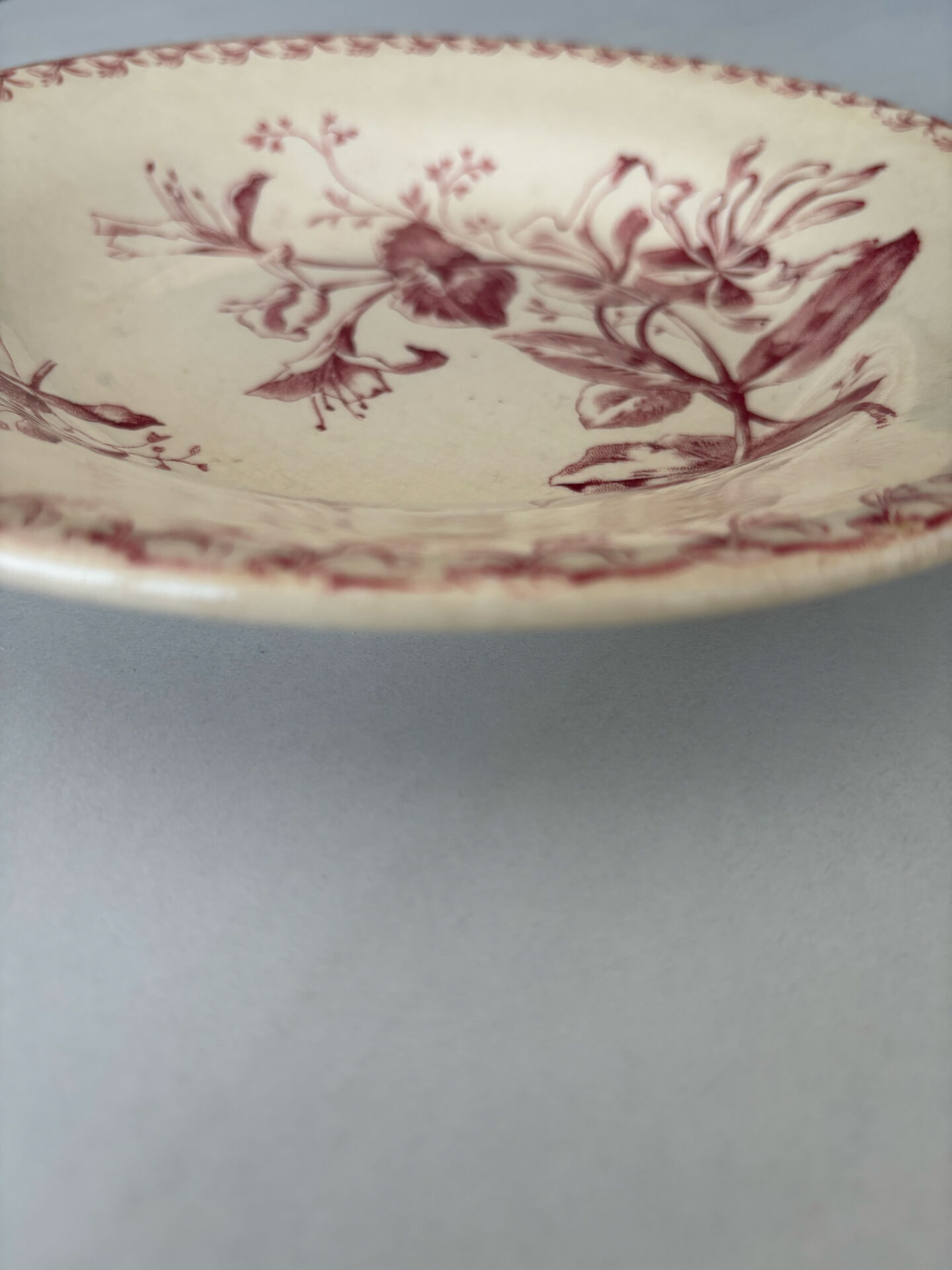 Hollow plate red ironstone honeysuckle pattern from Gien pottery