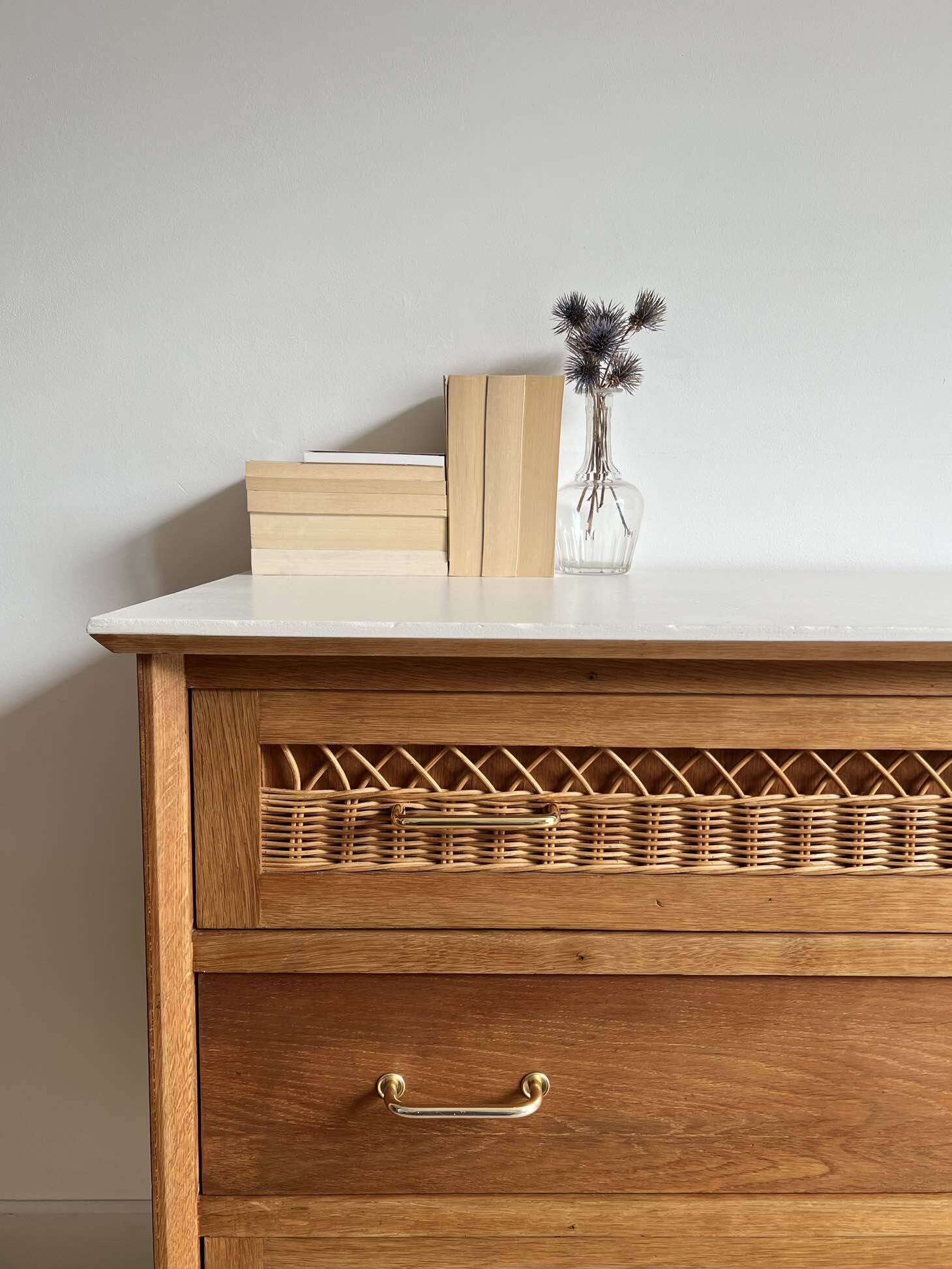 vintage rattan chest of drawers