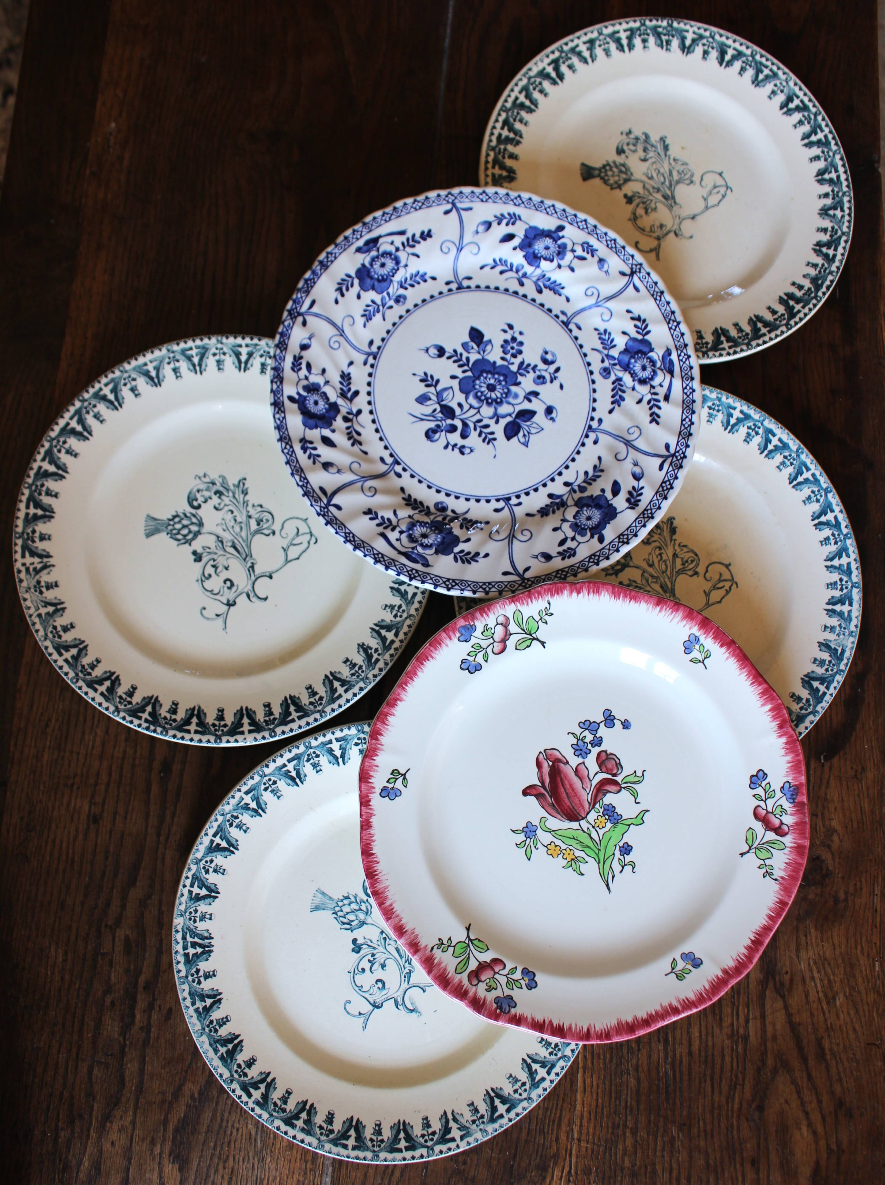 6 flat plates La Lorraine Salins Gien English Indies