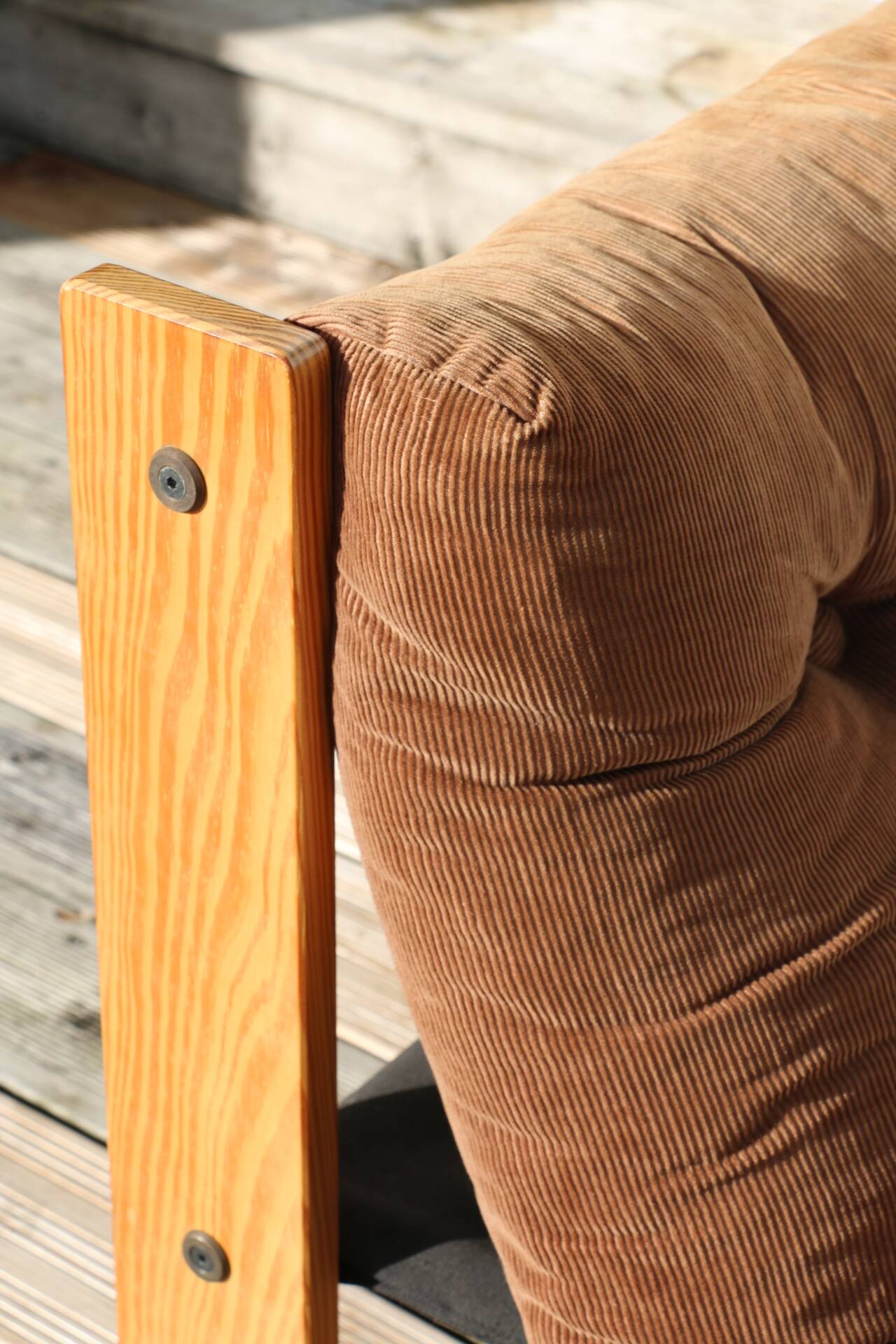 Pine and velvet armchair