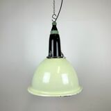 Industrial soviet light green enamel pendant lamp, 1960s
