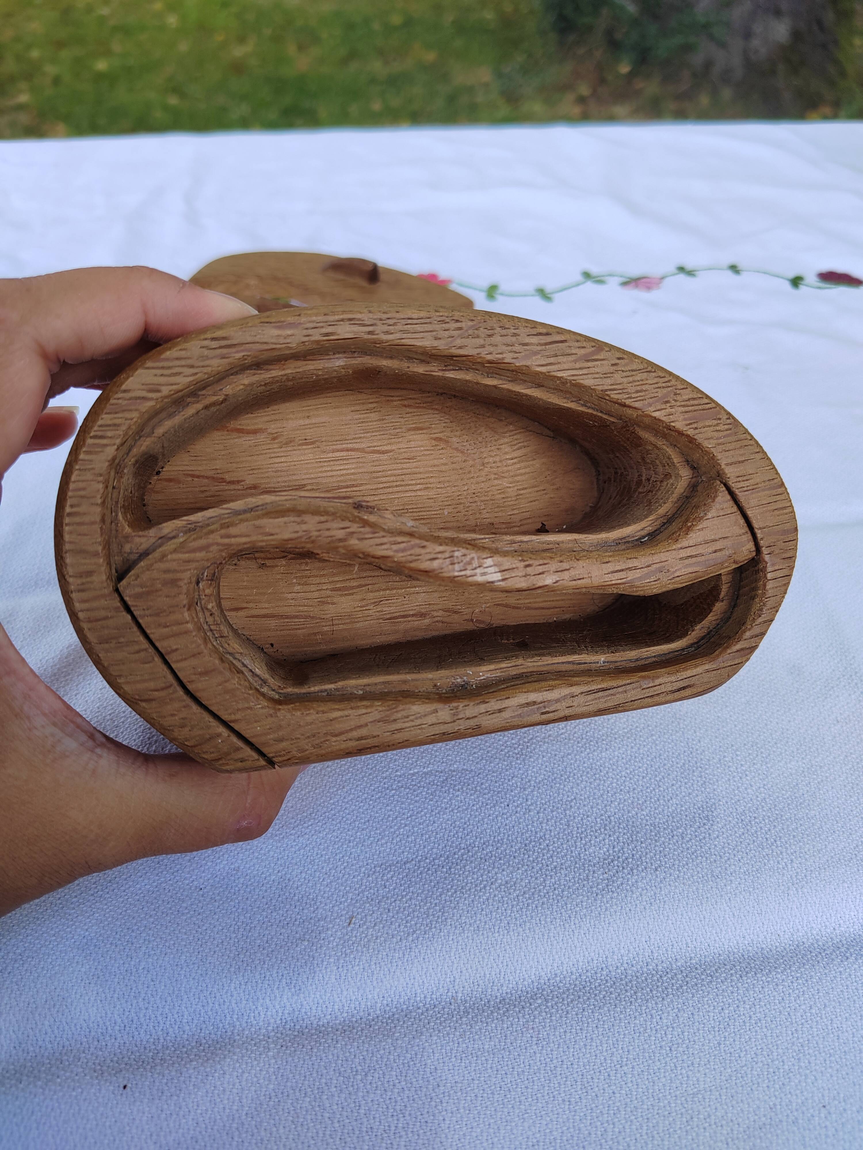 Carved wooden box in the shape of a small piece of furniture - handmade