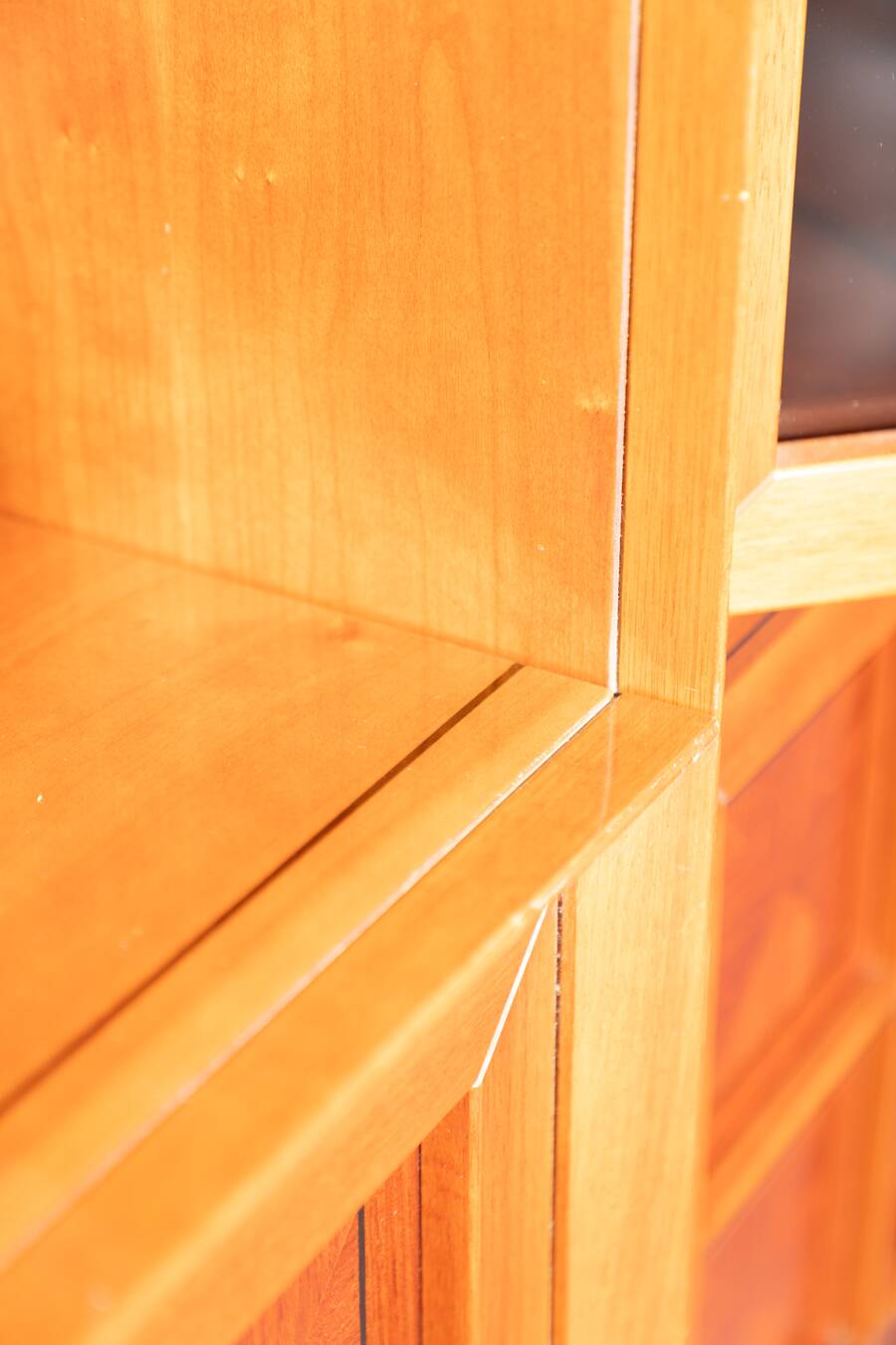 1970s Modular Corner Cabinet in Cherrywood with Glass and Carved Doors – “Fox Hunt” Design