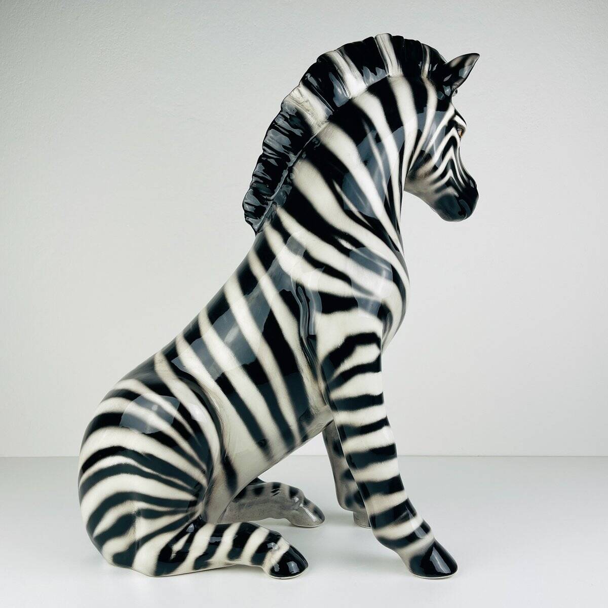 Large ceramic zebra sculpture from Bassano, Italy, 2000s.