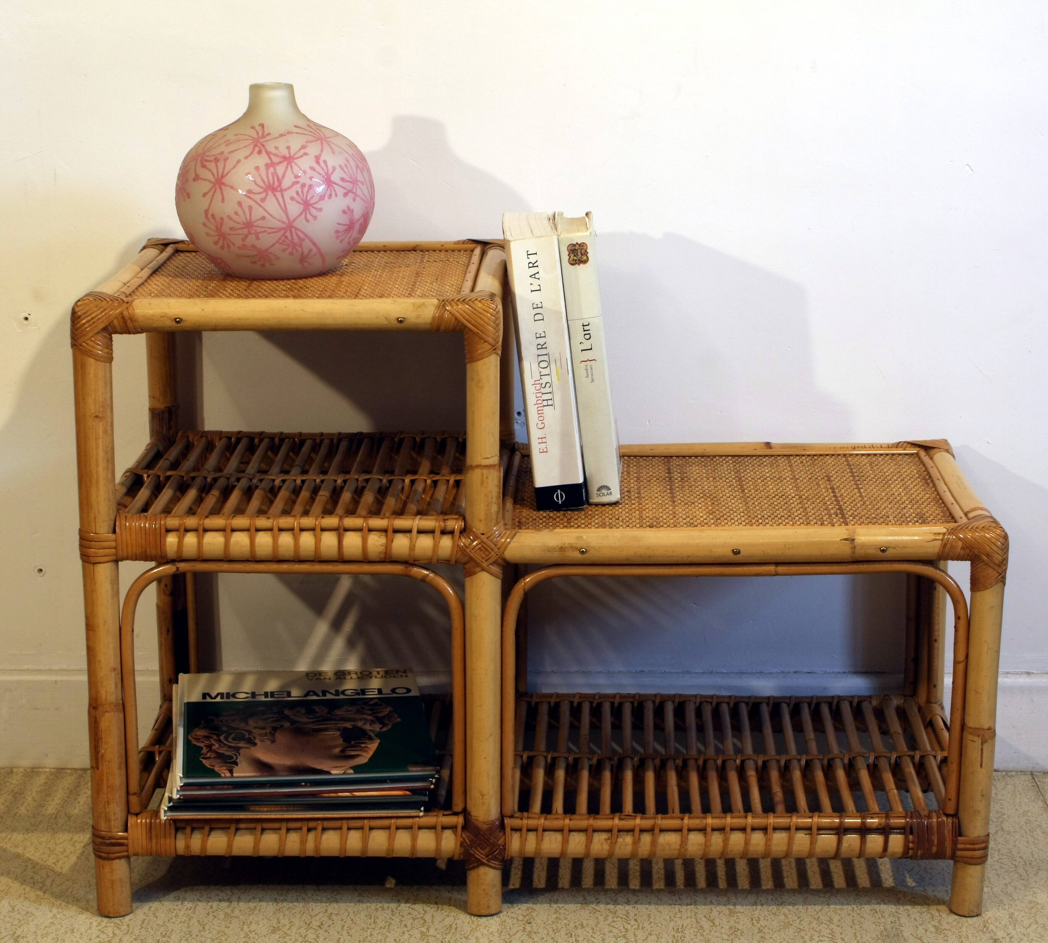 Two-tier rattan low cabinet