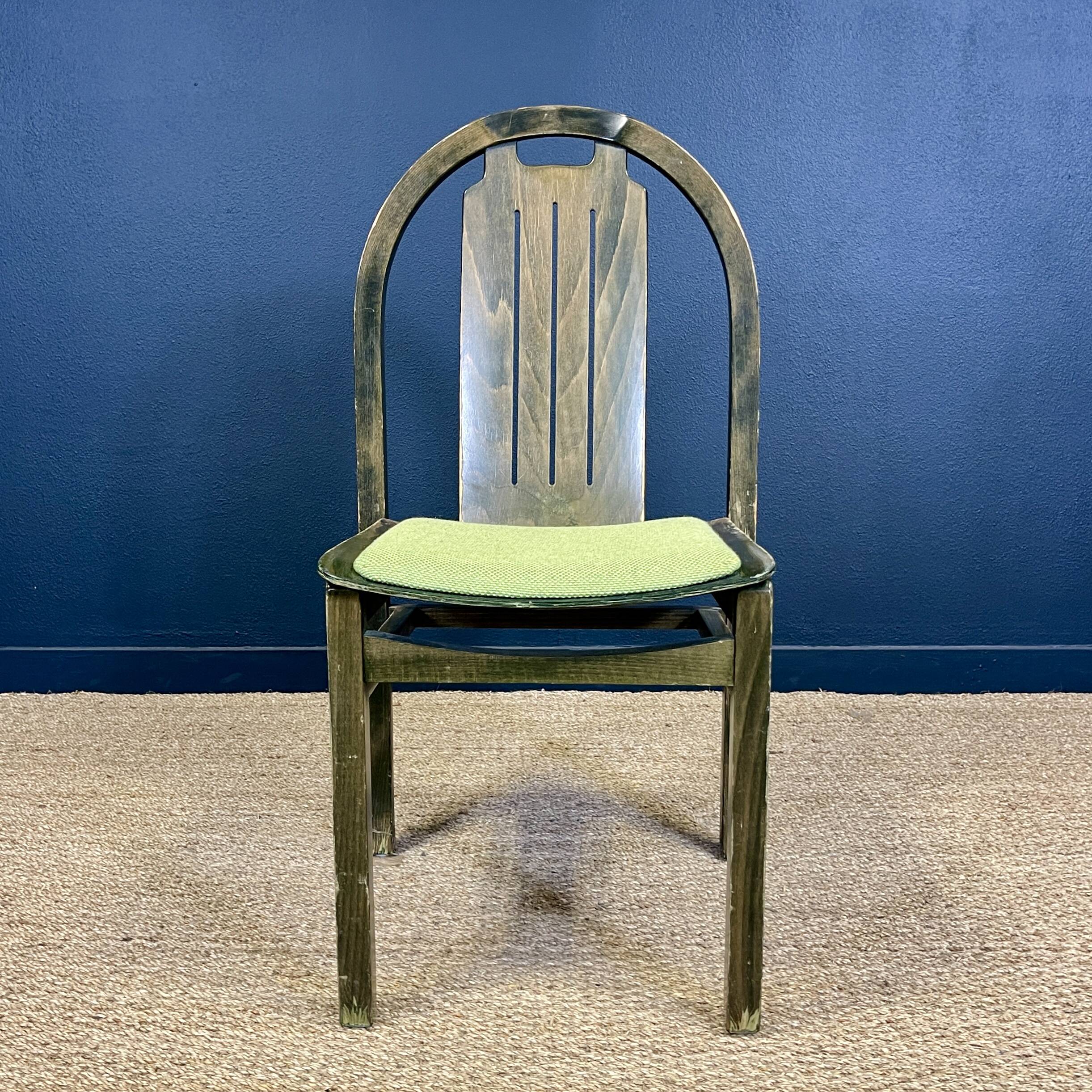 Set of 4 Baumann Argos bistro chairs in wood and green fabric from the 80s France