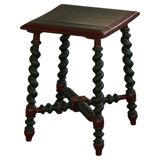 Vintage Scandinavian Stool Painted in Dark Green and Dark Red Wood, Folk Style, 1940s