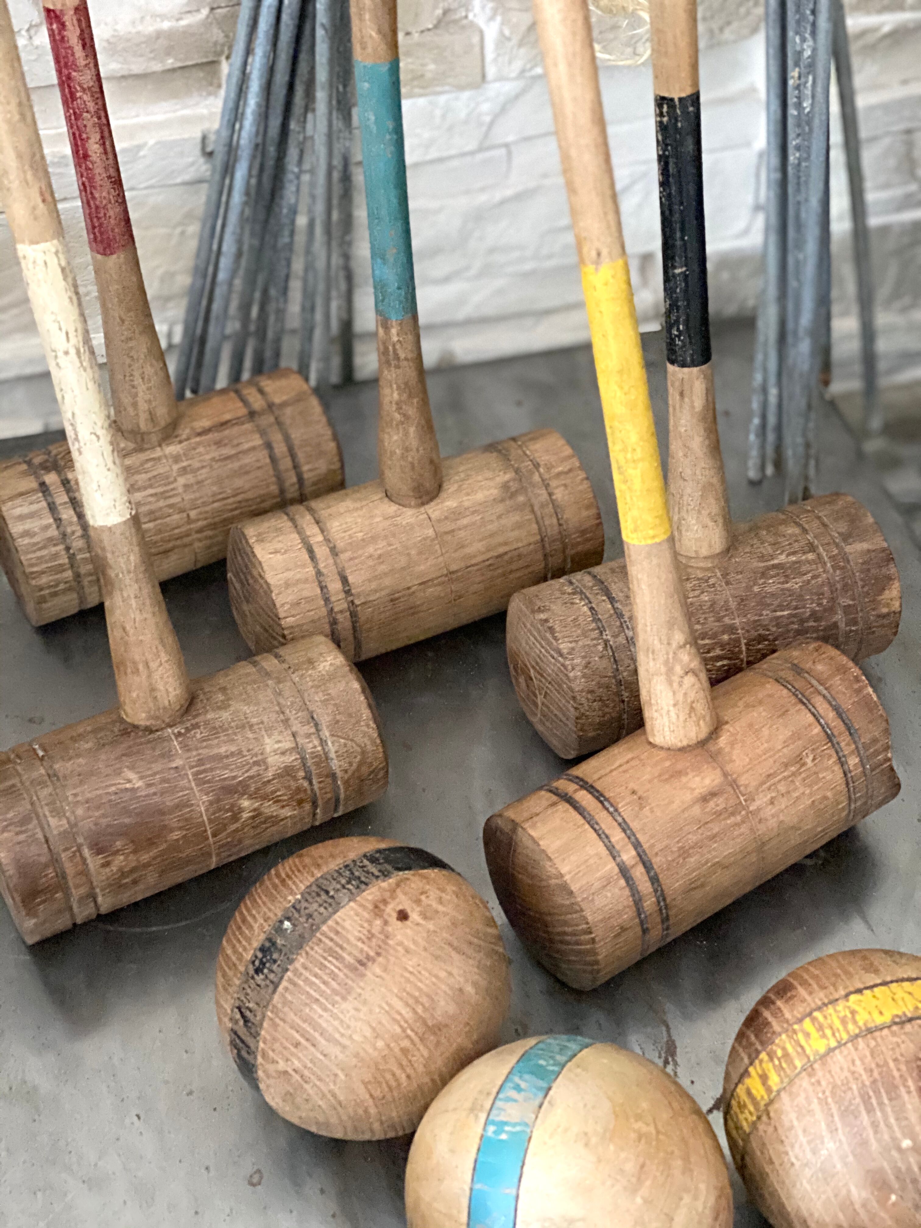 Old wooden croquet game