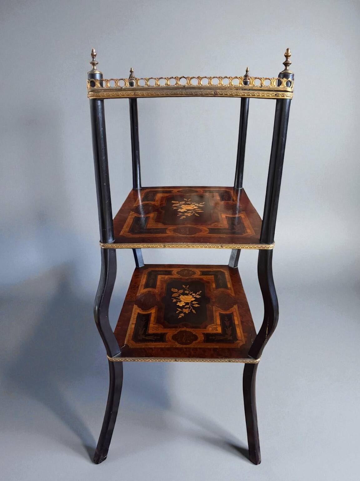 Napoleon III side table with floral marquetry and openwork brass trim, 19th century