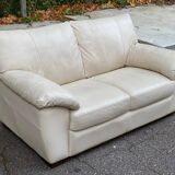 Canapé 2 places scandinave en cuir véritable beige