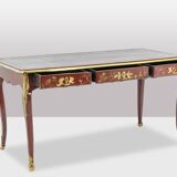 Louis XV style bureau plat with lake scene decoration. Circa 1850.