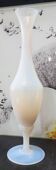 Vintage white opaline soliflore vase with blue reflections and twisted foot.