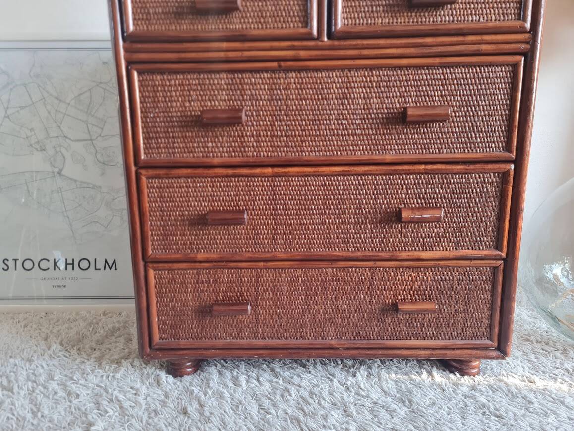 Vintage rattan chest of drawers circa 1960s