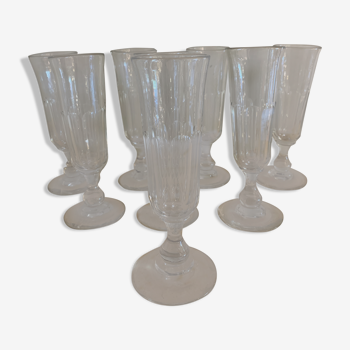 8 antique glass champagne flutes