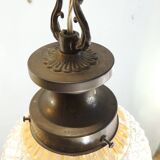 Vintage pendant light in molded glass and brass, glass ball hanging lamp