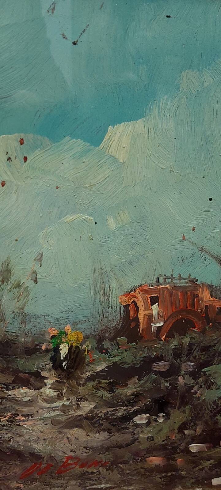Oil painting on faesite landscape signed "DE BONI" 60s with frame