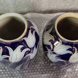 Alsace stoneware: pair of tulip vases signed Hubert Krumeich-Remmy