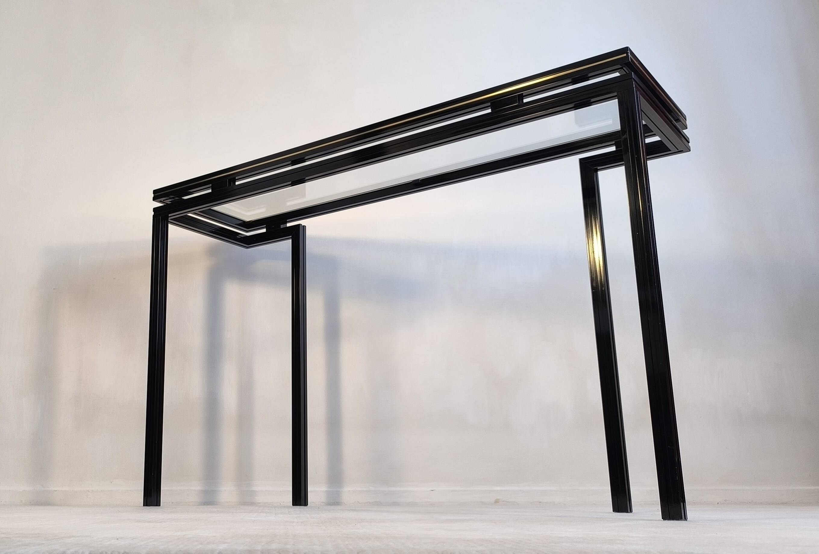 Magnificent console design by Pierre Vandel Paris 1970s black lacquered.