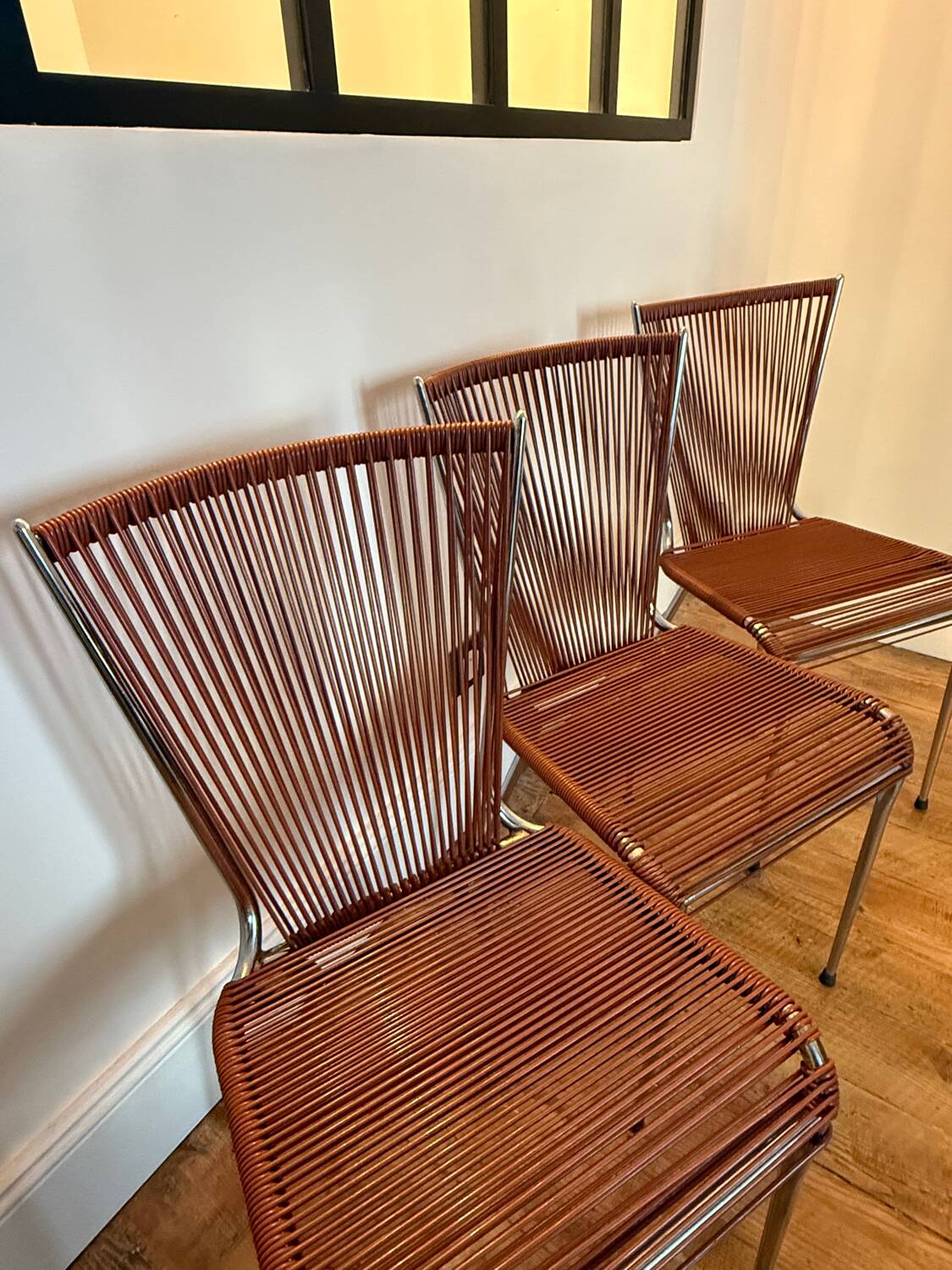 Three 1960s Scoubidou chairs