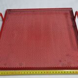 Presentation tray in red lacquered perforated metal, 80s