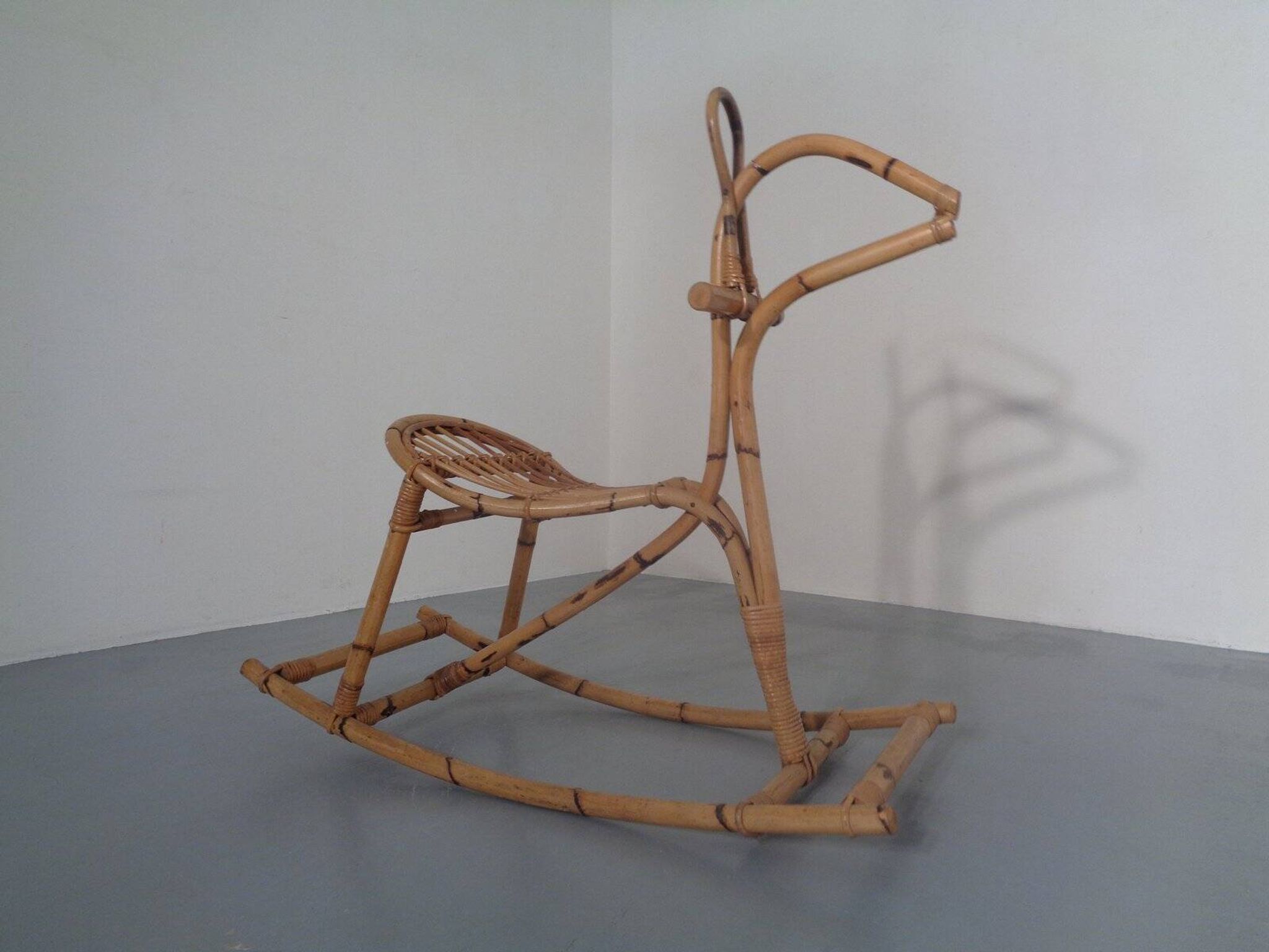Large Bamboo Rocking Horse by Dirk van Sliedregt for Rohé Noordwolde, 1950s