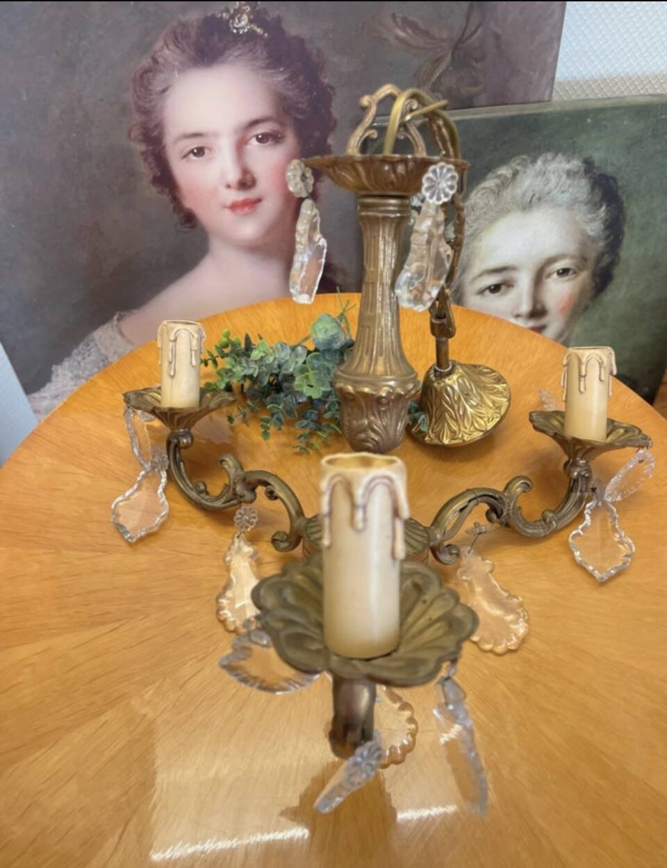 Lustre en bronze ancien pampilles