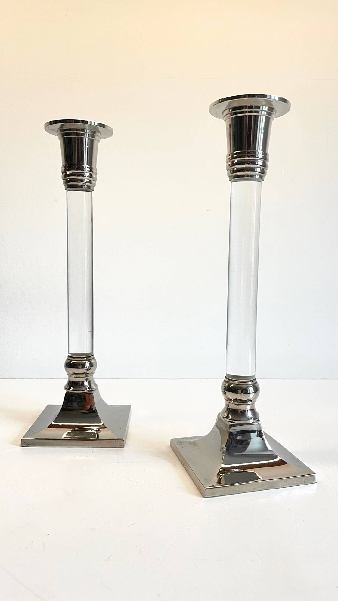 Vintage lucite and silver metal candle holders