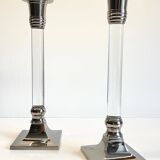 Vintage lucite and silver metal candle holders