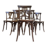Set of 7 Baumann / Thonet / Fischel caned bistro chairs