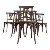 Set of 7 Baumann / Thonet / Fischel caned bistro chairs