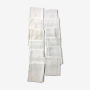 12 damask cotton towels monogram R L