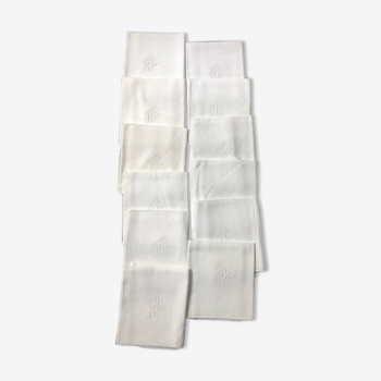 Lot de 12 serviettes en coton damassé monogramme R L