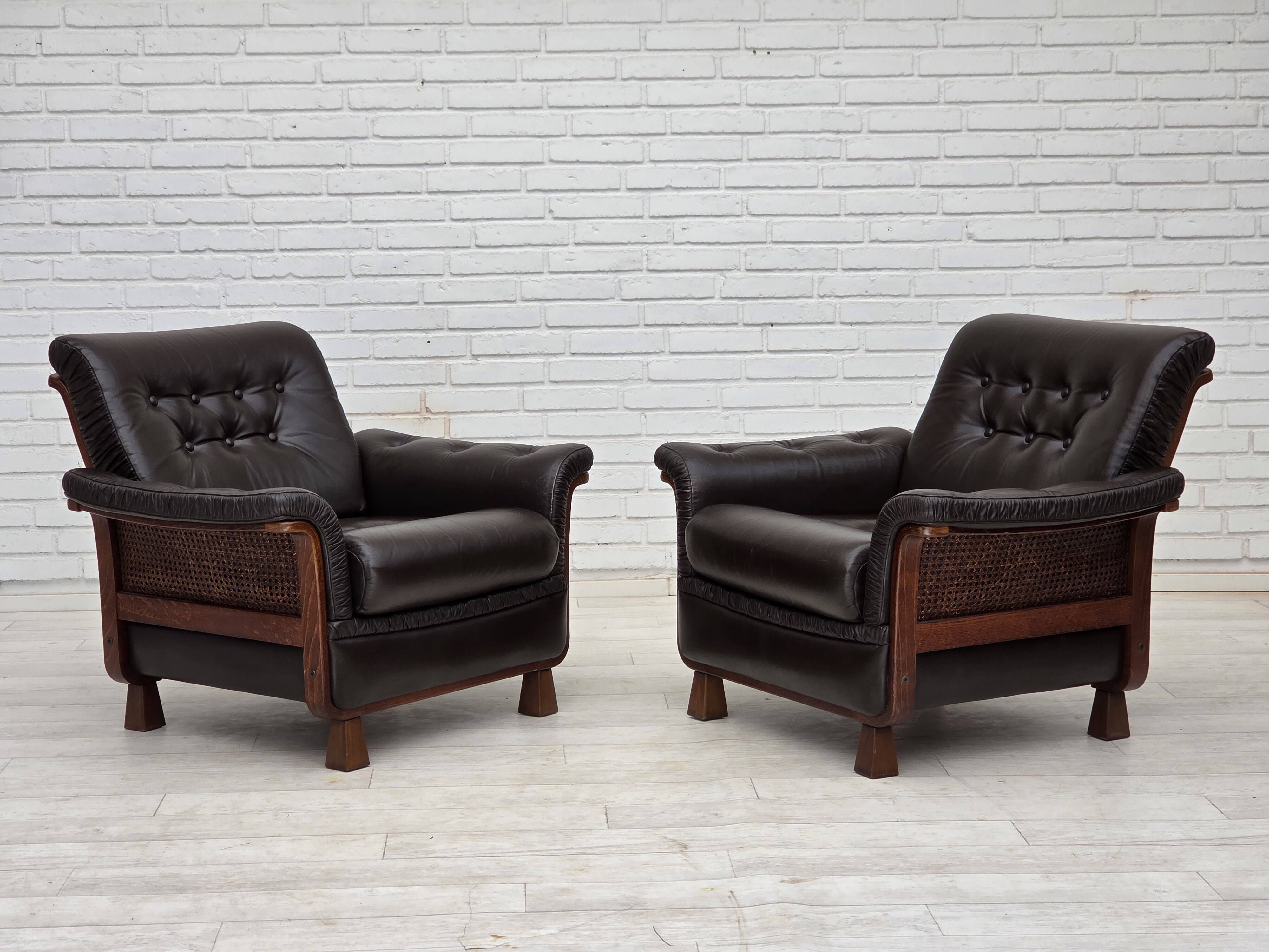 1970s, Scandinavian armchair, brown furniture leather, teak wood legs.