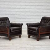 1970s, Scandinavian armchair, brown furniture leather, teak wood legs.