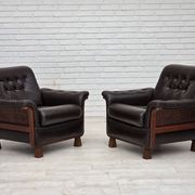 1970s, Scandinavian armchair, brown furniture leather, teak wood legs.
