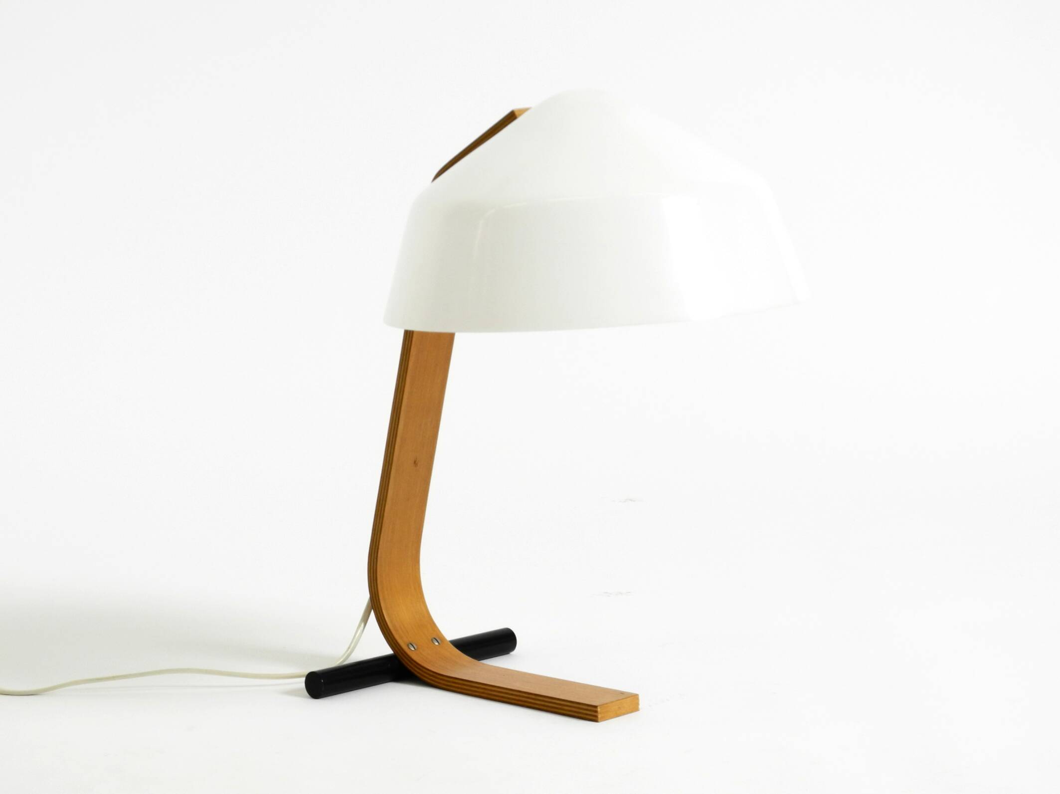 Original Space Age 1960s plywood table lamp with plastic shade by Temde