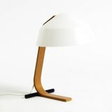 Original Space Age 1960s plywood table lamp with plastic shade by Temde