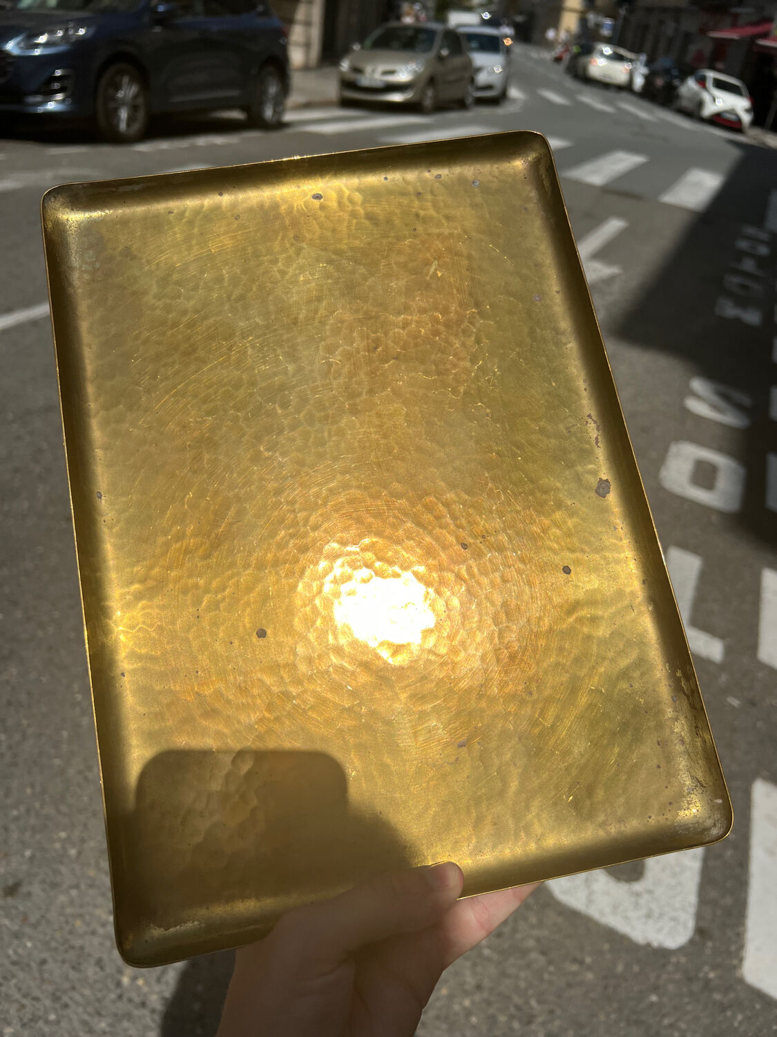 Hammered brass tray
