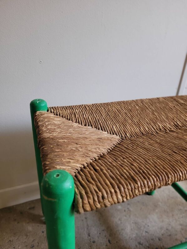 Banc en paille et bois ancien