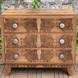 Art Deco chest of drawers in raw walnut burl