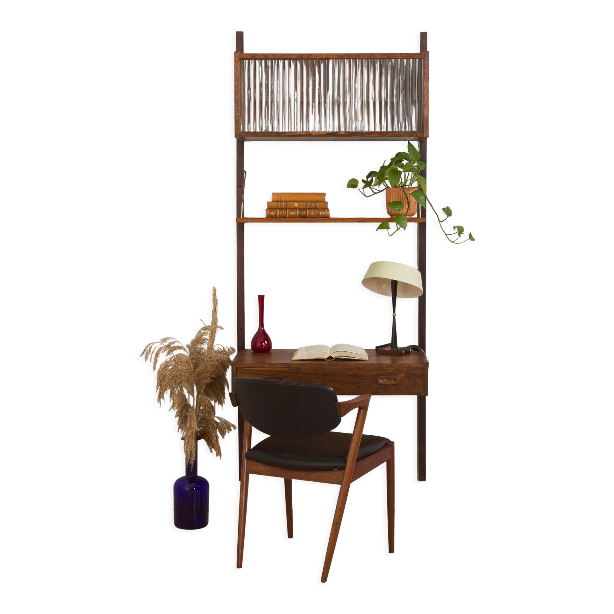 Preben Sorensen Danish mid century rosewood  wall unit with floating desk, PS system,  Randers, 1960