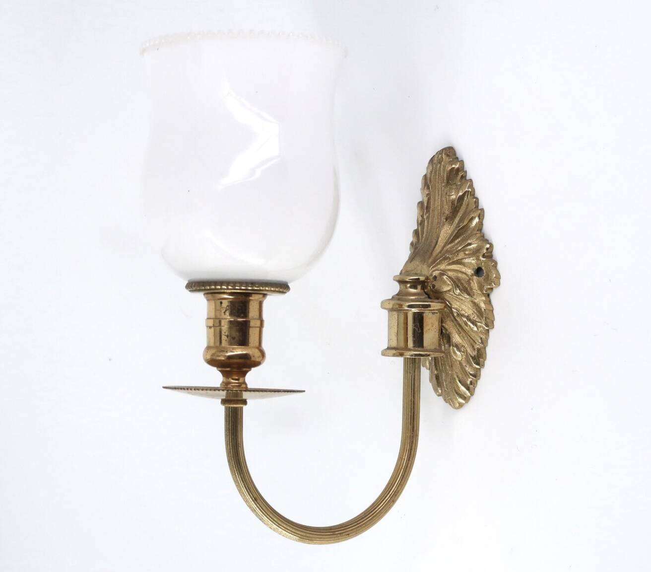 Pair of brass and opaque glass wall lights, 1950s