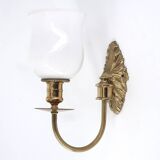 Pair of brass and opaque glass wall lights, 1950s