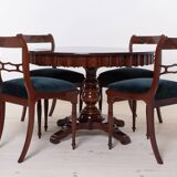 Ensemble de salle à manger Biedermeier, table ronde et quatre chaises, 19e siècle