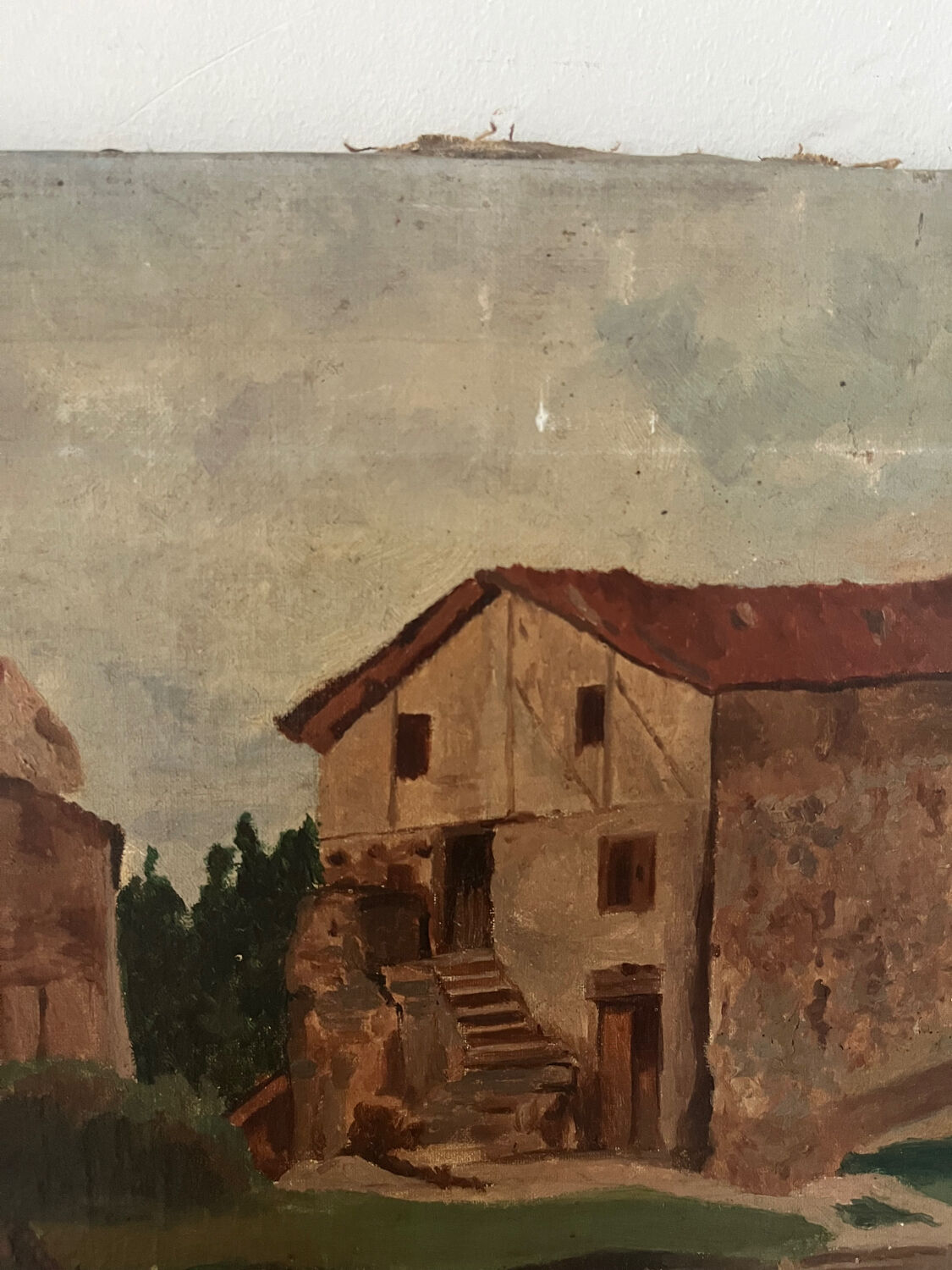 Castelet du pays Cathare, huile sur toile ancienne