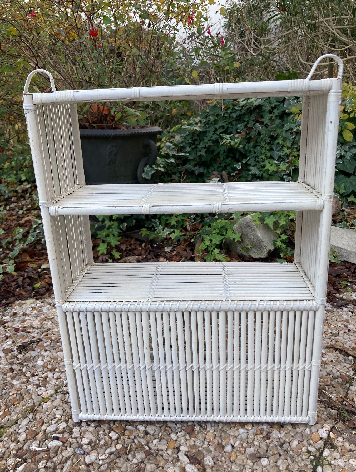 Vintage white rattan wall shelf