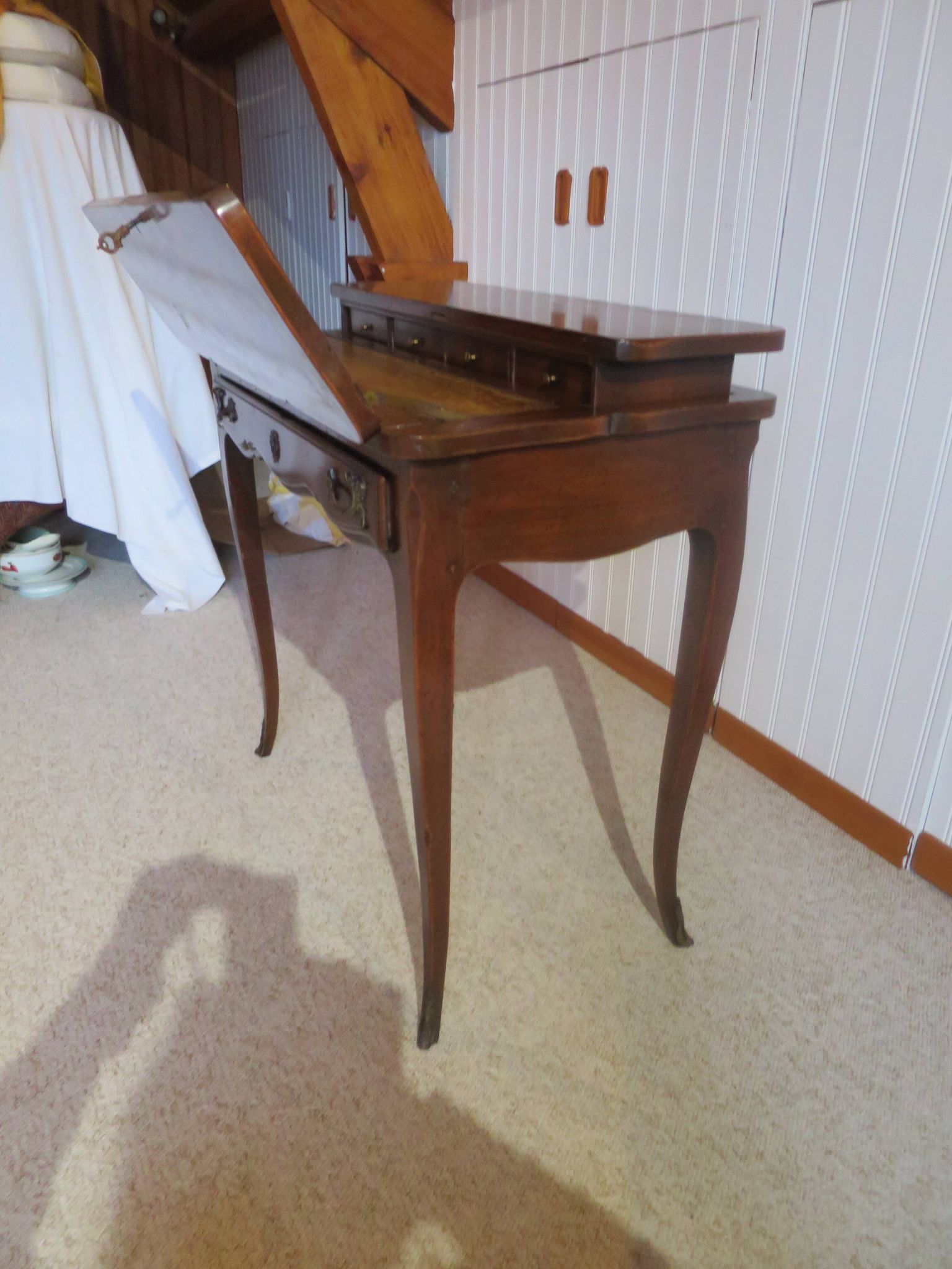 Secretary with mechanism - 4 secret drawers - lock - marquetry chessboard - 1950
